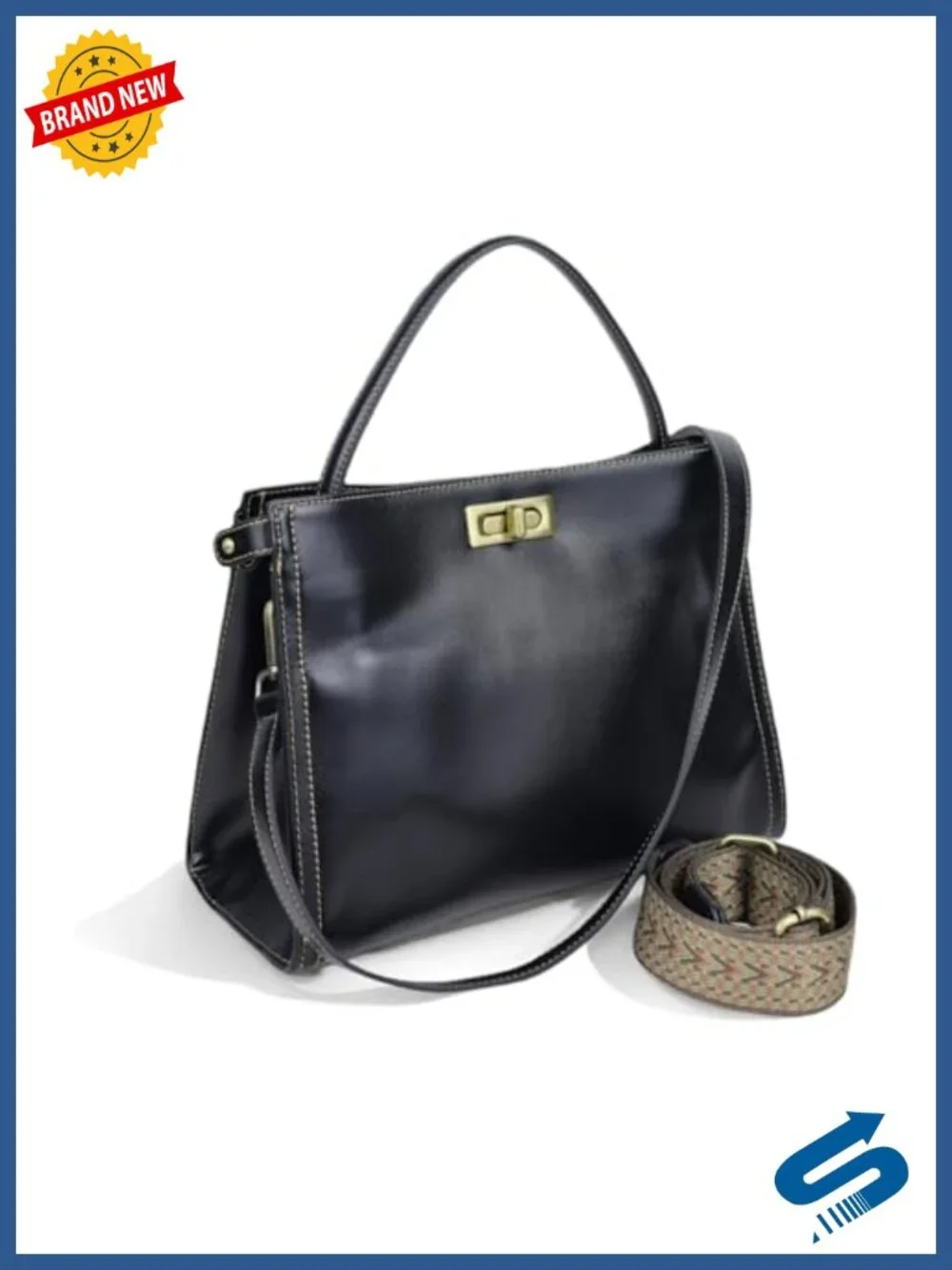 Genuine Leather Satchel Crossbody Bag with Top Handle